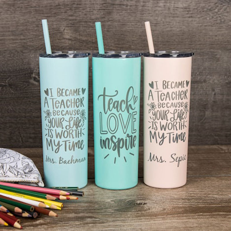 Personalized Teach Love And Inspire Teacher Skinny Tumbler