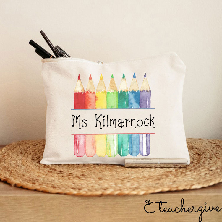 Personalized Teacher Letter Colorful Pencils Teacher Makeup Bag