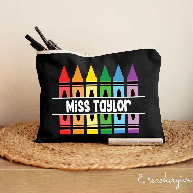 Personalized Pencil Crayon Teacher Name Teacher Makeup Bag