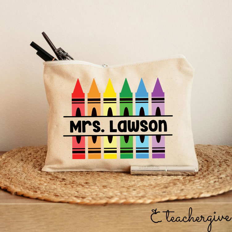 Personalized Pencil Crayon Teacher Name Teacher Makeup Bag