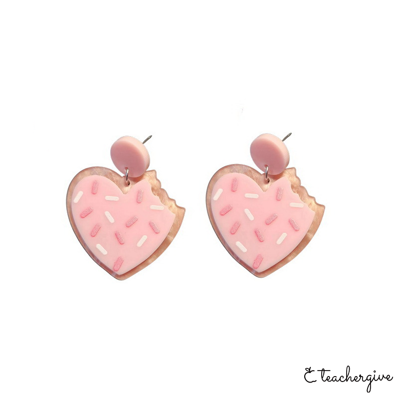 Take A Bite Heart-Shaped Cookie Teacher Acrylic Earrings