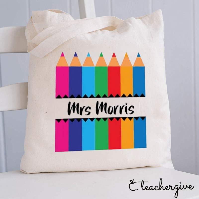 Personalzied Colorful Pencils Teacher Tote Bag