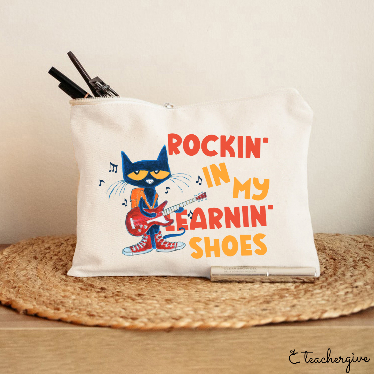 Rocking In My Blue Shoes Blue Cat Teacher Makeup Bag