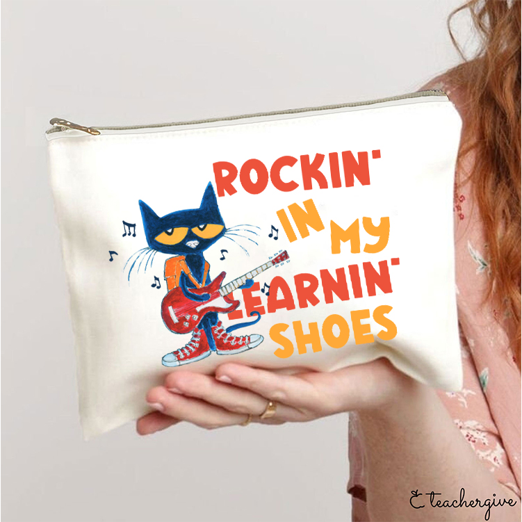 Rocking In My Blue Shoes Blue Cat Teacher Makeup Bag