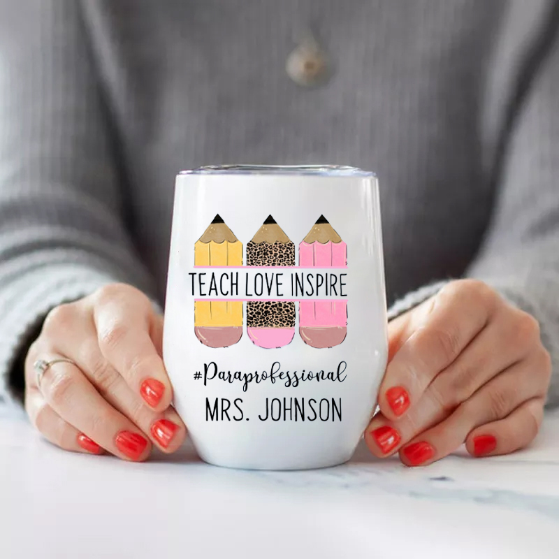 Personalized Three Pencils Teach Love Inspire Teacher Wine Tumbler