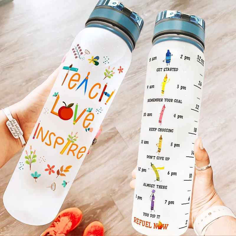 Teach Love Inspire Teacher Water Tracker Bottle