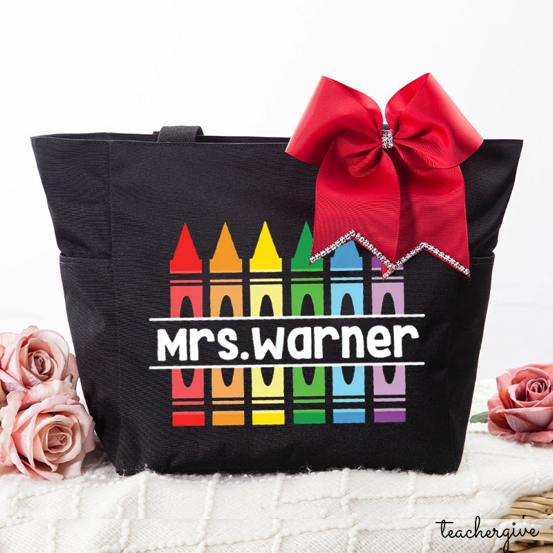 Personalized Pencil Crayon Teacher Large Tote Bag (free for the bowknot)