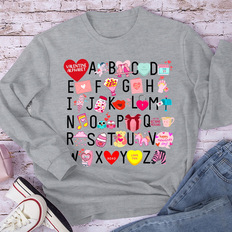 Valentine Alphabet Teacher Long Sleeve T-Shirt