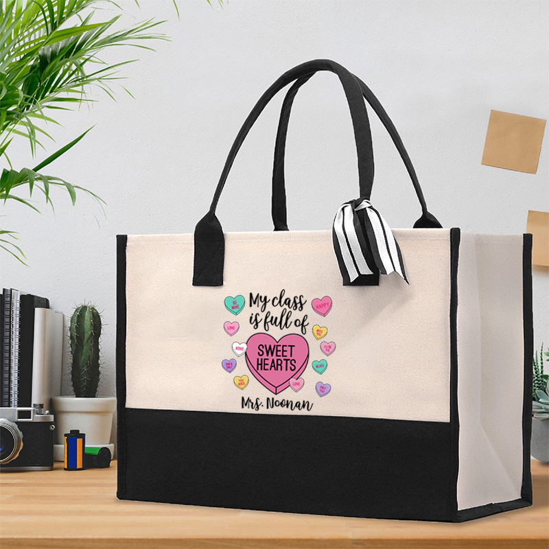 Personalized My Class Is Full Of Sweethearts Teacher Cotton Tote Bag