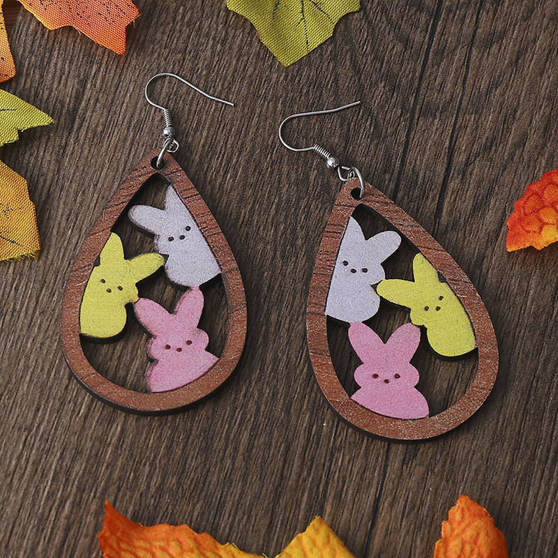 Teardrop Easter Bunny Teacher Wooden Earrings