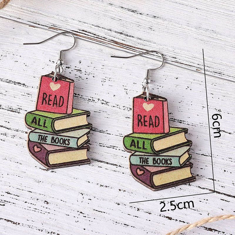 Read All The Books Teacher Wooden Earrings