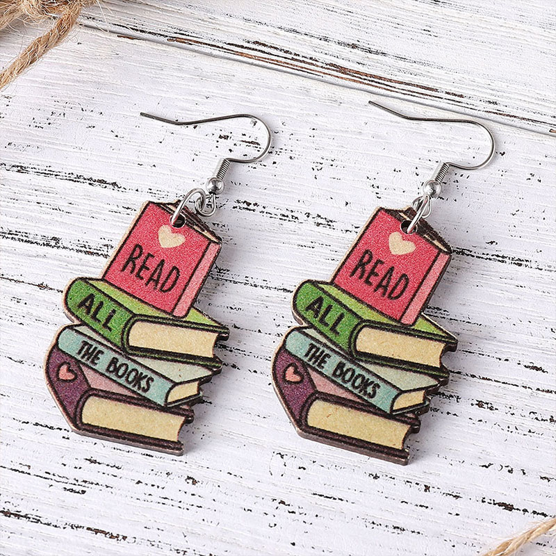 Read All The Books Teacher Wooden Earrings