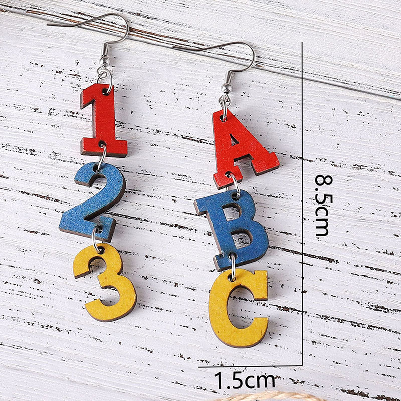 Interesting Numbers And Letters Teacher Wooden Earrings