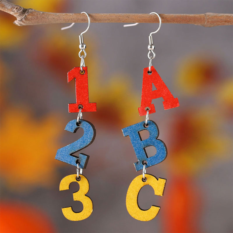 Interesting Numbers And Letters Teacher Wooden Earrings
