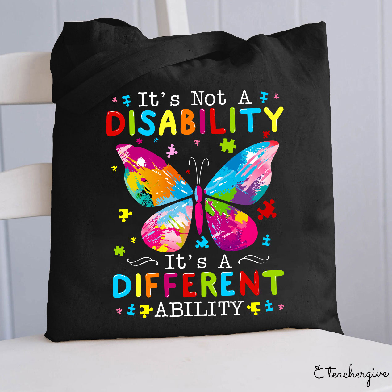 Puzzle Butterfly It's A Different Ability Teacher Tote Bag
