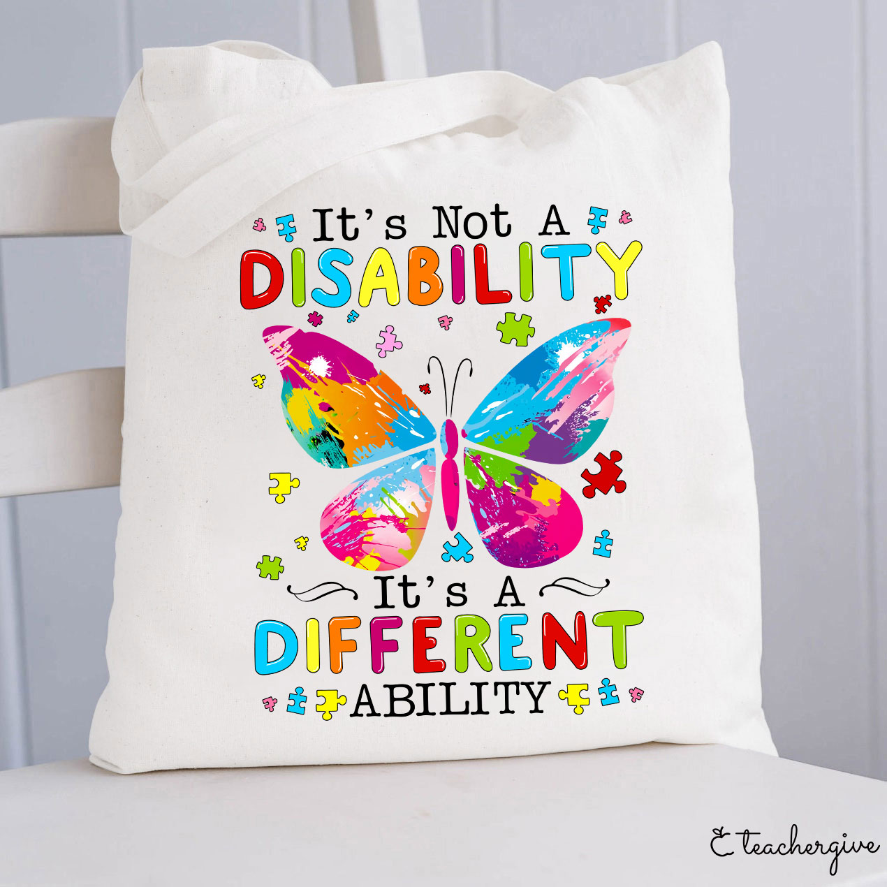 Puzzle Butterfly It's A Different Ability Teacher Tote Bag