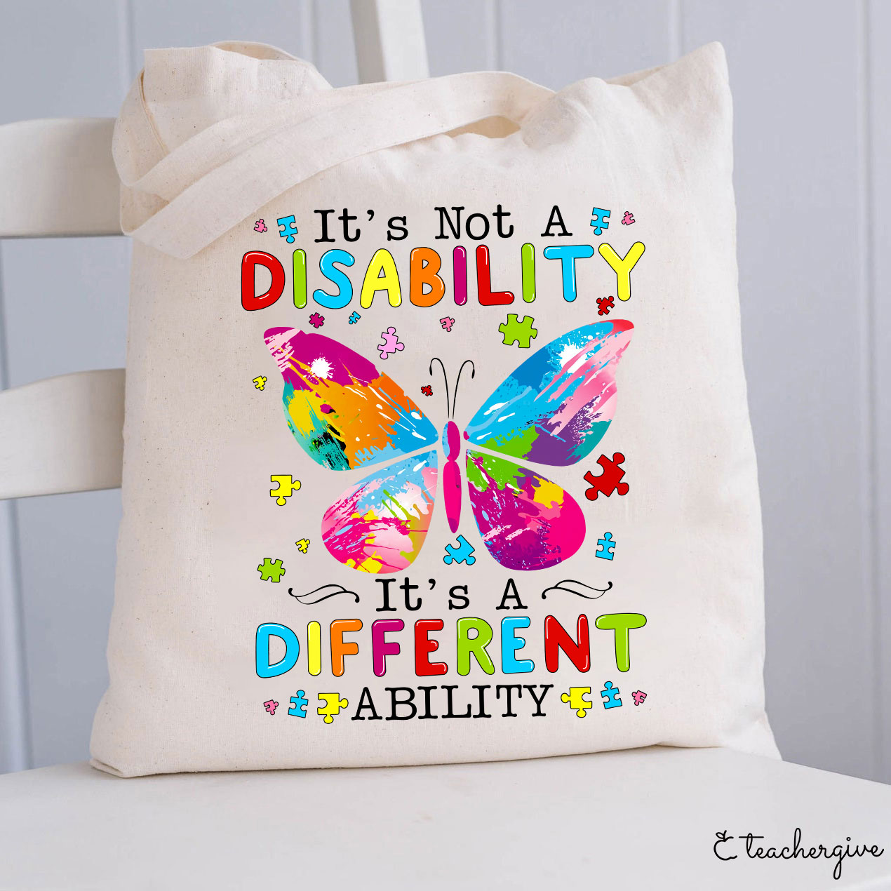 Puzzle Butterfly It's A Different Ability Teacher Tote Bag