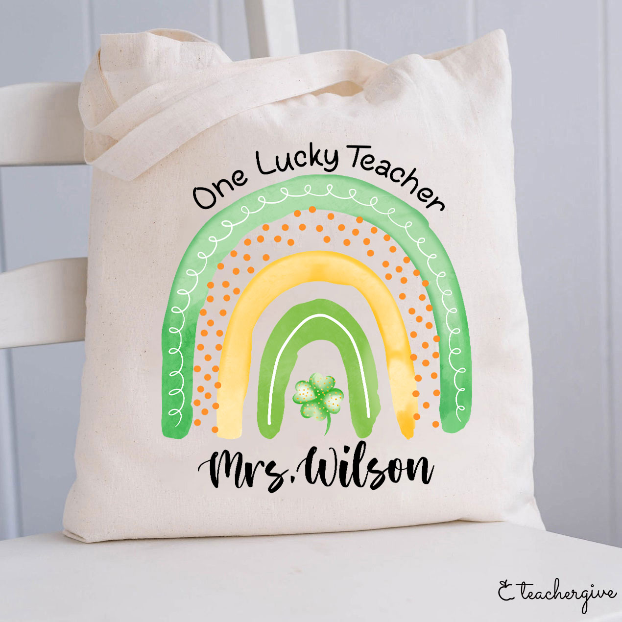 Personalized Name One Lucky Teacher Tote Bag