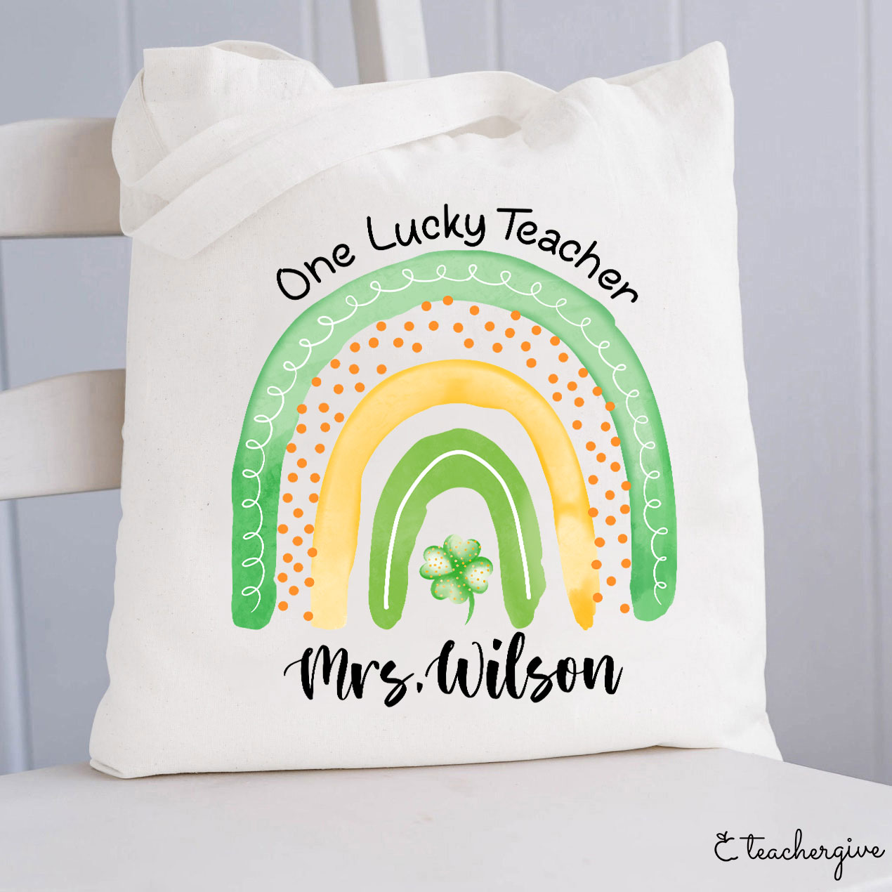 Personalized Name One Lucky Teacher Tote Bag