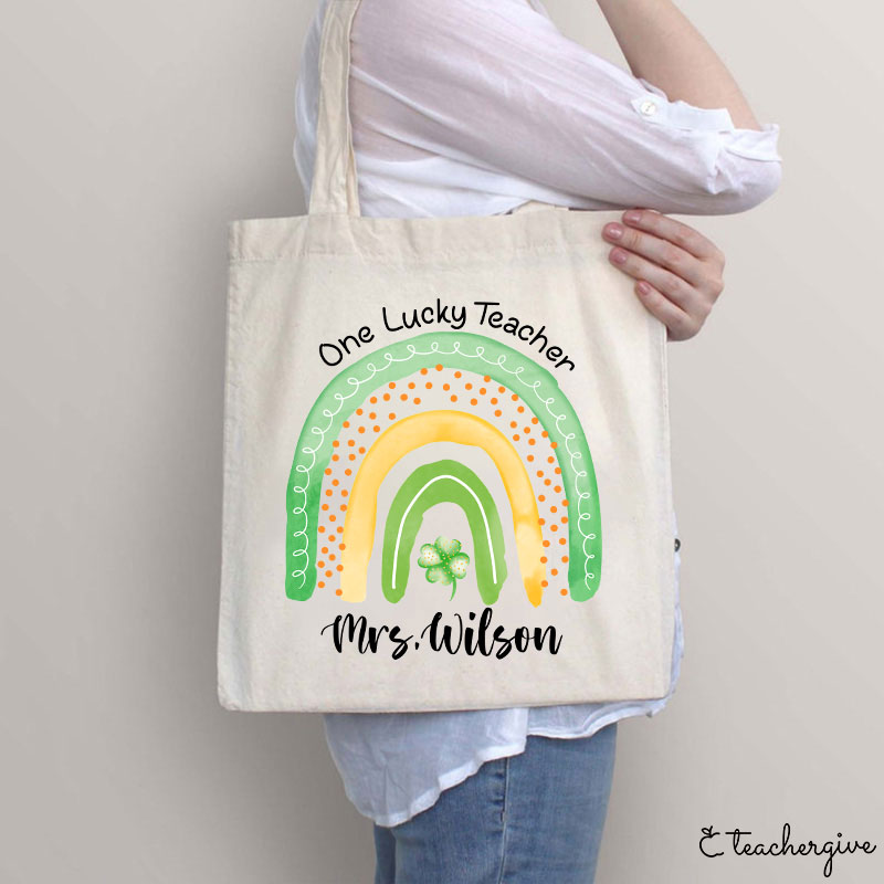 Personalized Name One Lucky Teacher Tote Bag