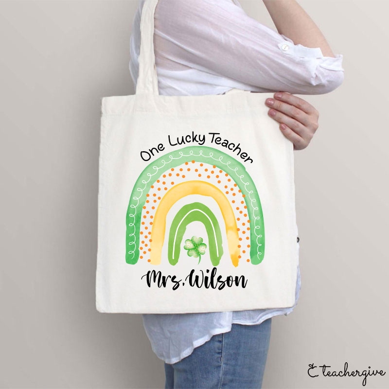 Personalized Name One Lucky Teacher Tote Bag