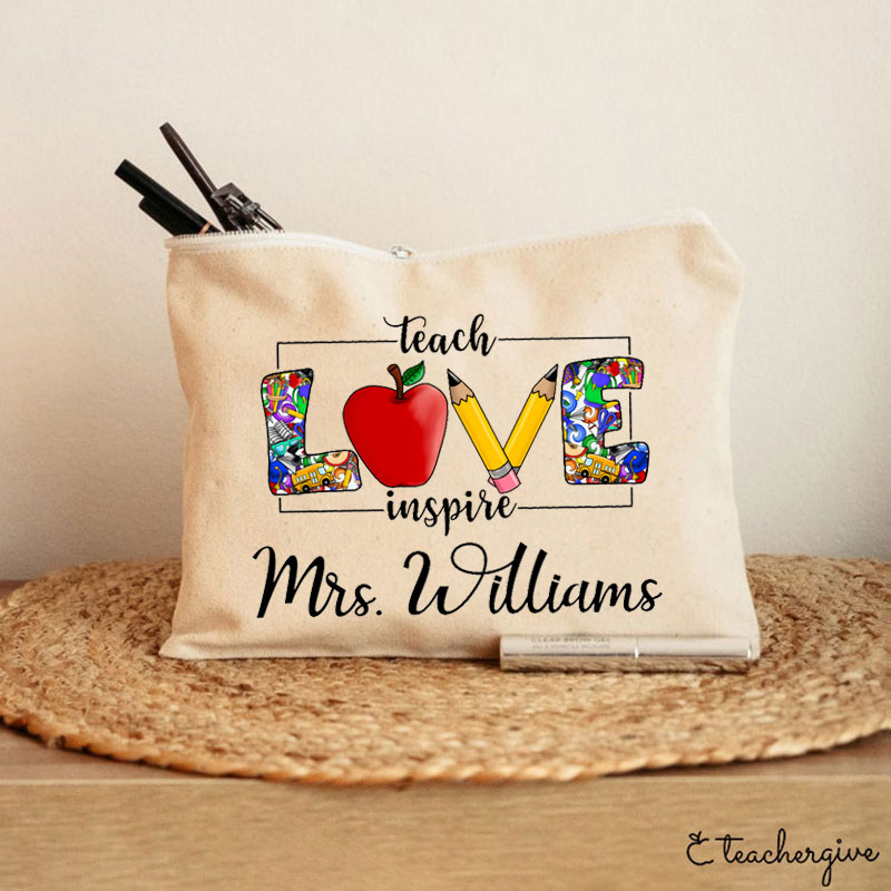 Personalized Teach Love Inspire Teacher Makeup Bag
