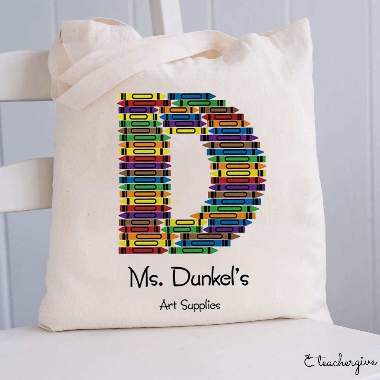 Personalized Crayon Letter Teacher Tote Bag