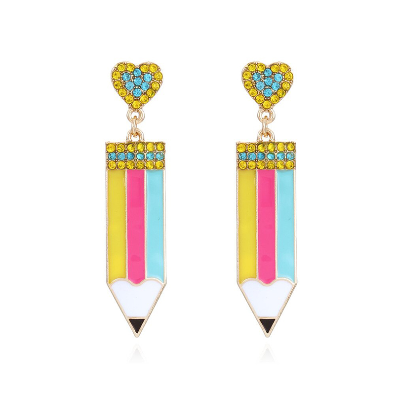 Heart Shaped Diamond Pencil Metal Earrings