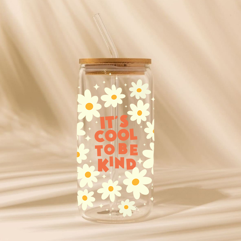 It's Cool To Be Kind Flowers Teacher Glass Can Tumbler