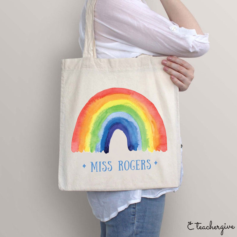 Personalized Rainbow Teacher Tote Bag