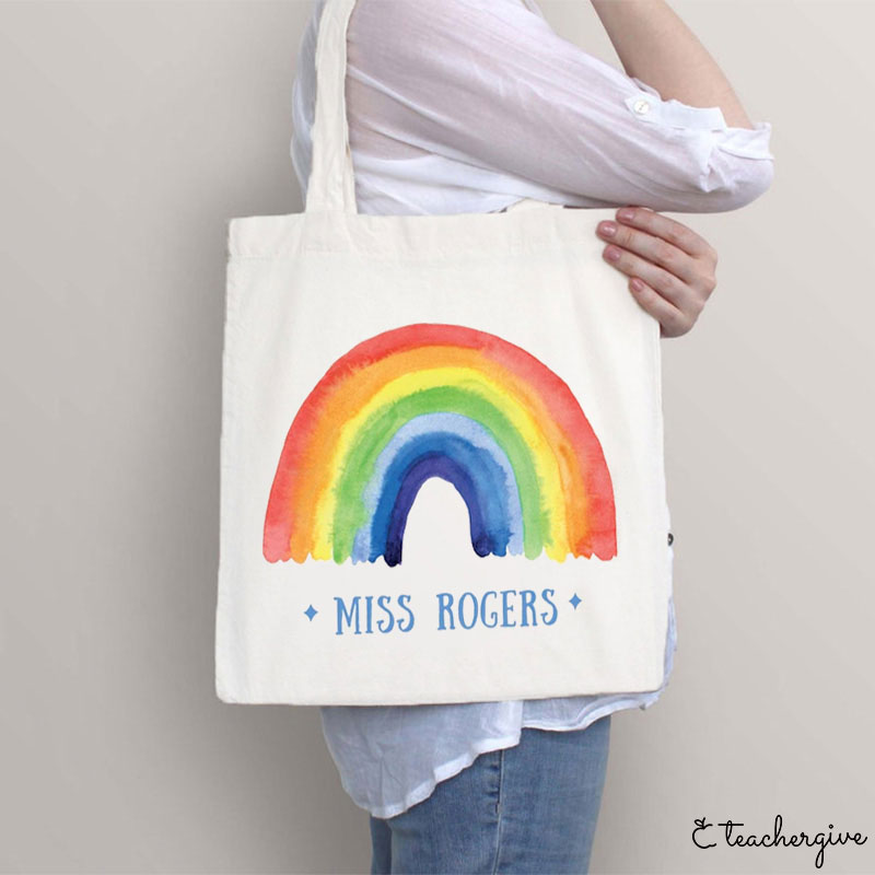 Personalized Rainbow Teacher Tote Bag
