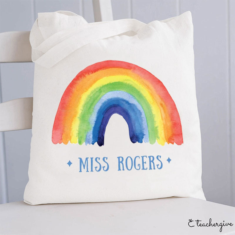 Personalized Rainbow Teacher Tote Bag