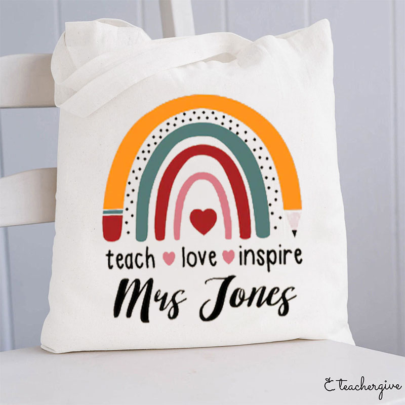 Personalized Teach Love Inspire Teacher Tote Bag
