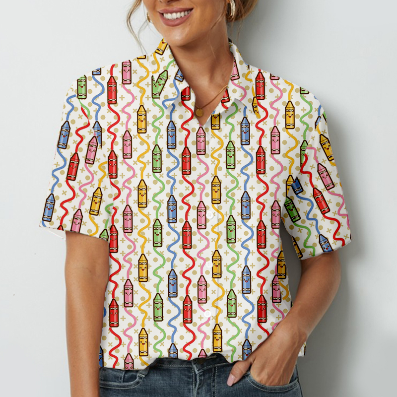 Colored Crayons Teacher Short Sleeve Shirt