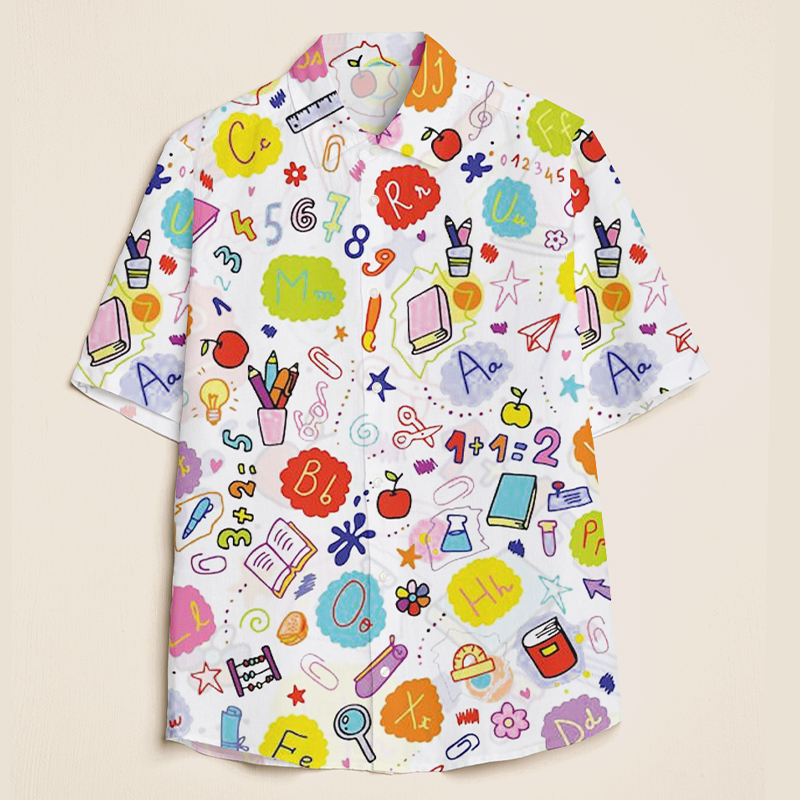 Color Letter Pattern Acquire Knowledge Teacher Short Sleeve Shirt
