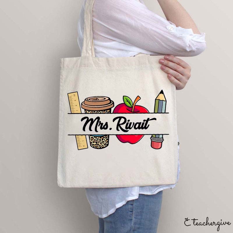 Personalized Pencil Ruler Teacher Name Teacher Tote Bag