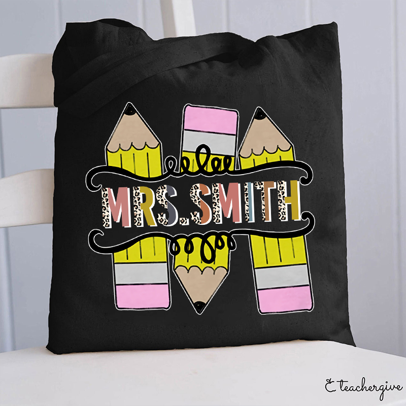 Personalized Colourful Pencil Teacher Tote Bag