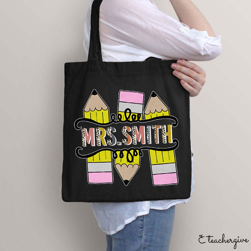 Personalized Colourful Pencil Teacher Tote Bag