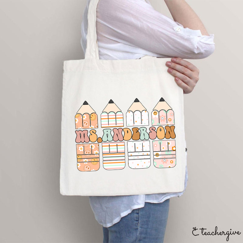 Personalized Colour Pencil Teacher Name Teacher Tote Bag