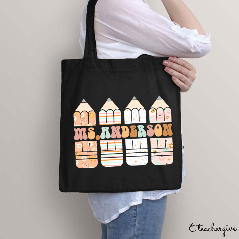 Personalized Colour Pencil Teacher Name Teacher Tote Bag