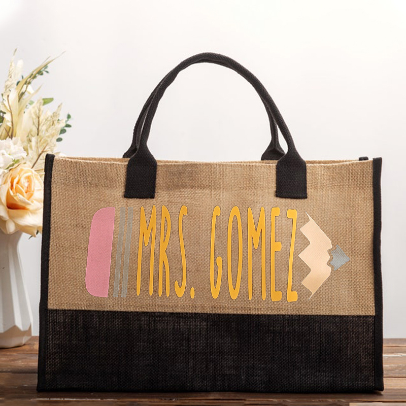 Personalized Teacher Name Pink Pencil Teacher Cotton Tote Bag