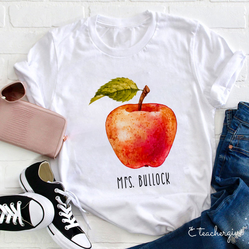 Personalized Watercolor Apple Teacher T-Shirt