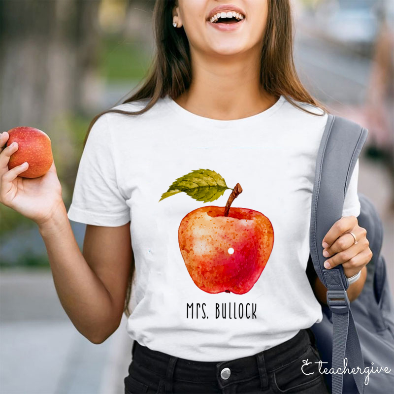 Personalized Watercolor Apple Teacher T-Shirt