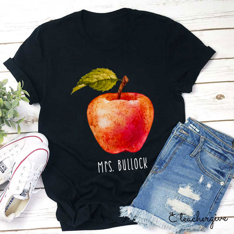 Personalized Watercolor Apple Teacher T-Shirt