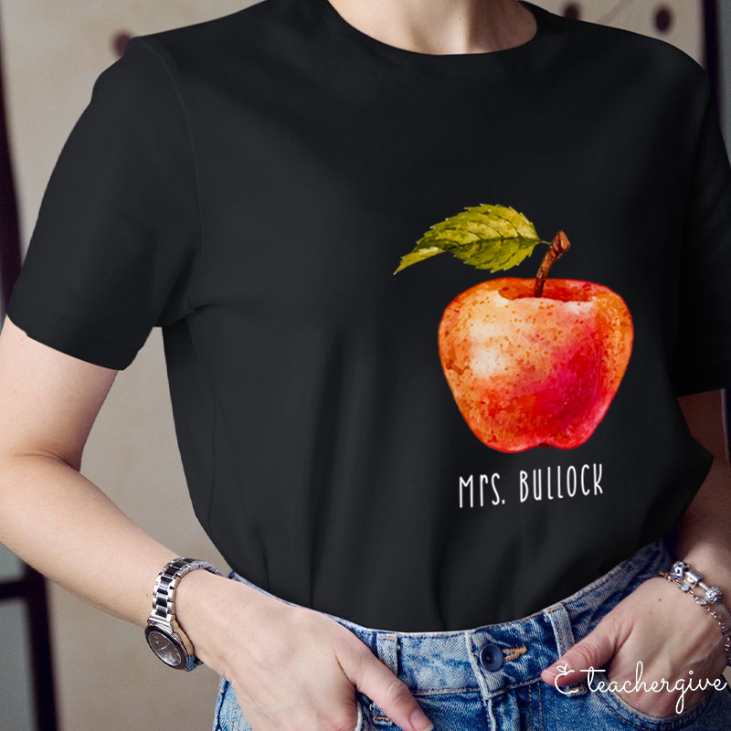 Personalized Watercolor Apple Teacher T-Shirt