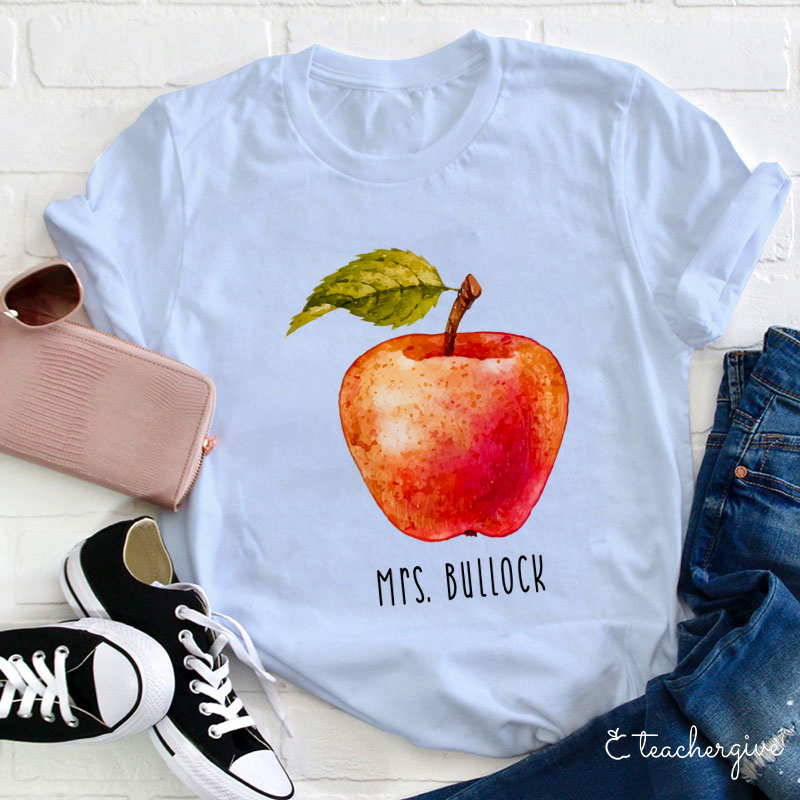 Personalized Watercolor Apple Teacher T-Shirt