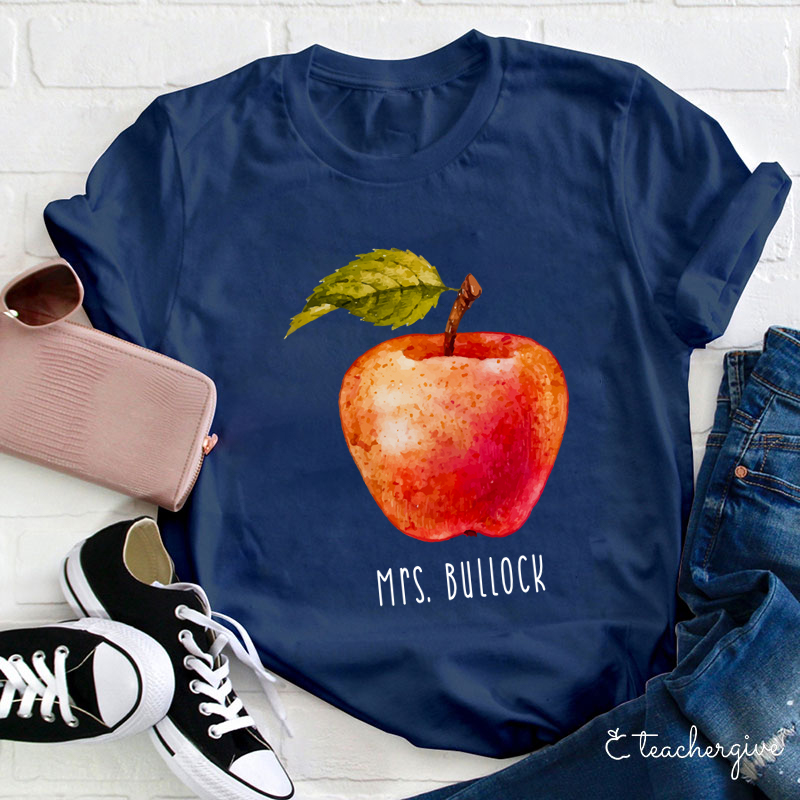 Personalized Watercolor Apple Teacher T-Shirt