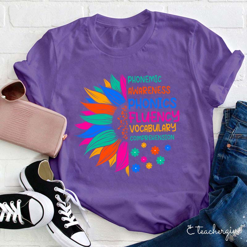 Phonemic Awareness Phonics Fluency Vocabulary Comprehension Teacher T-Shirt