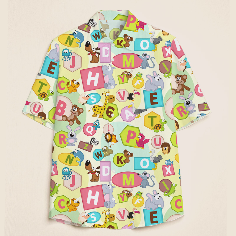 Alphabet Cartoon Teacher Short Sleeve Shirt