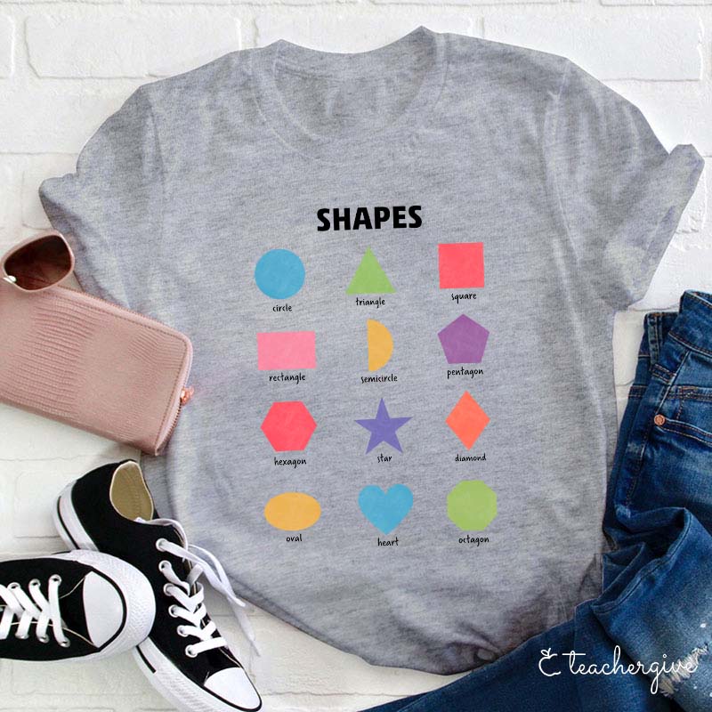 Twelve Colorful Shapes Teacher T-Shirt